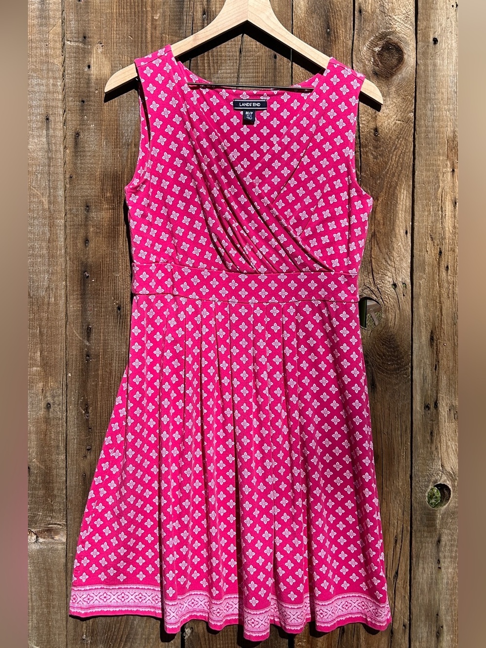 Lands' End Pink Printed Fit & Flare Midi Dress